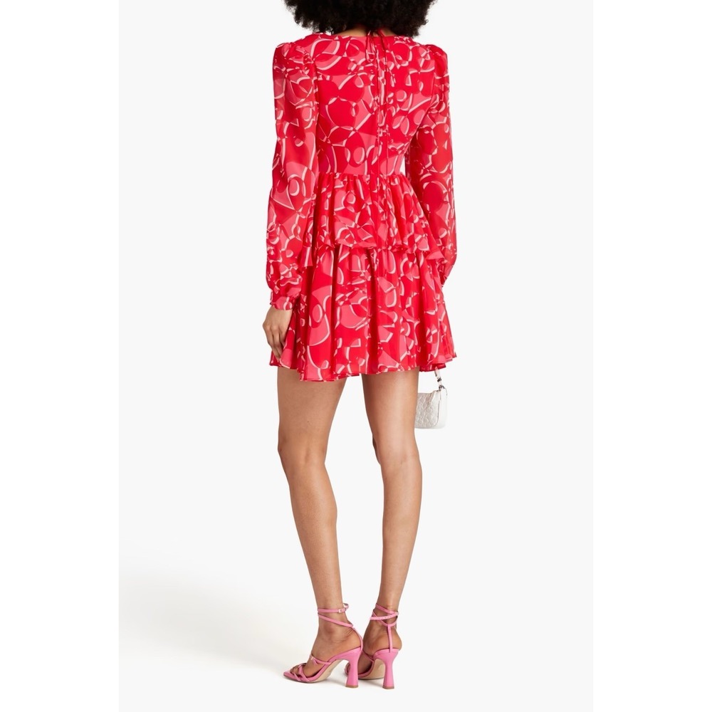 ONE33 Social Georgette Mini Dress Size 2 Pink Red Lace Up Front Ruffled NWT - Picture 2 of 16